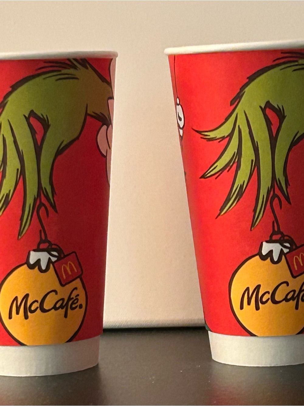 The Grinch Collectible  Festive Red Paper Coffee Cups from McDonalds-Set of 2